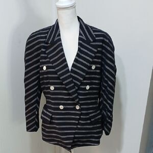 Vintaga Escada By Margaretha Ley Blue and White Striped Blazer